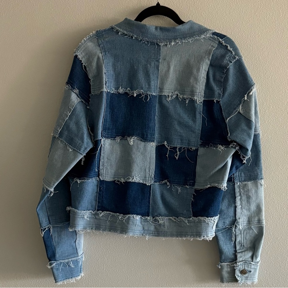 Fashion Nova Denim Patchwork Cropped Jacket (1X) - Picture 3 of 6